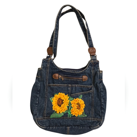 Vintage Handbags - Vintage denim jean purse with 🌻 sunflower applique